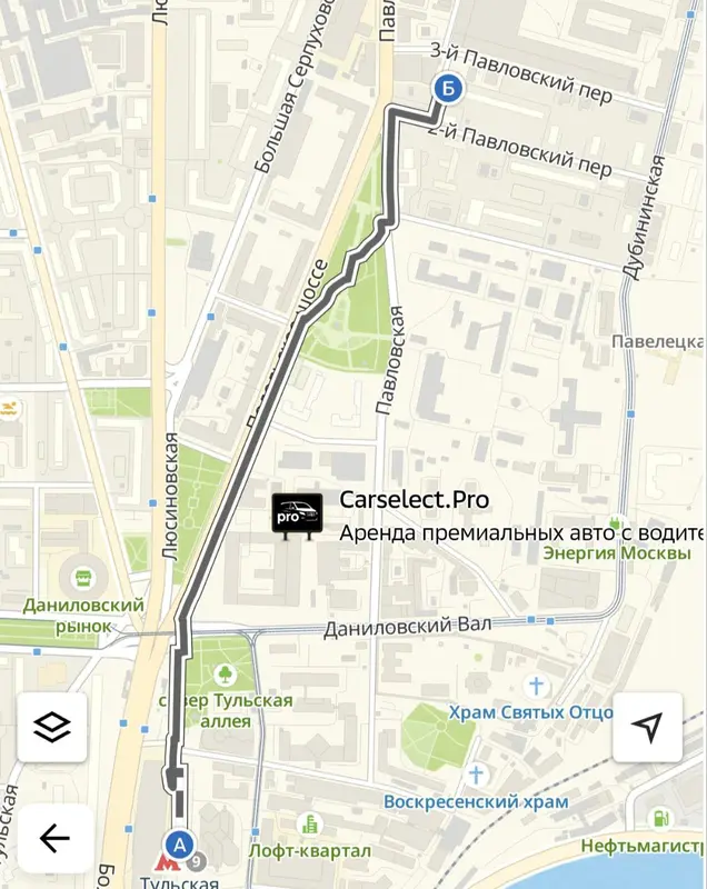 Схема пути от метро Тульская/Серпуховская